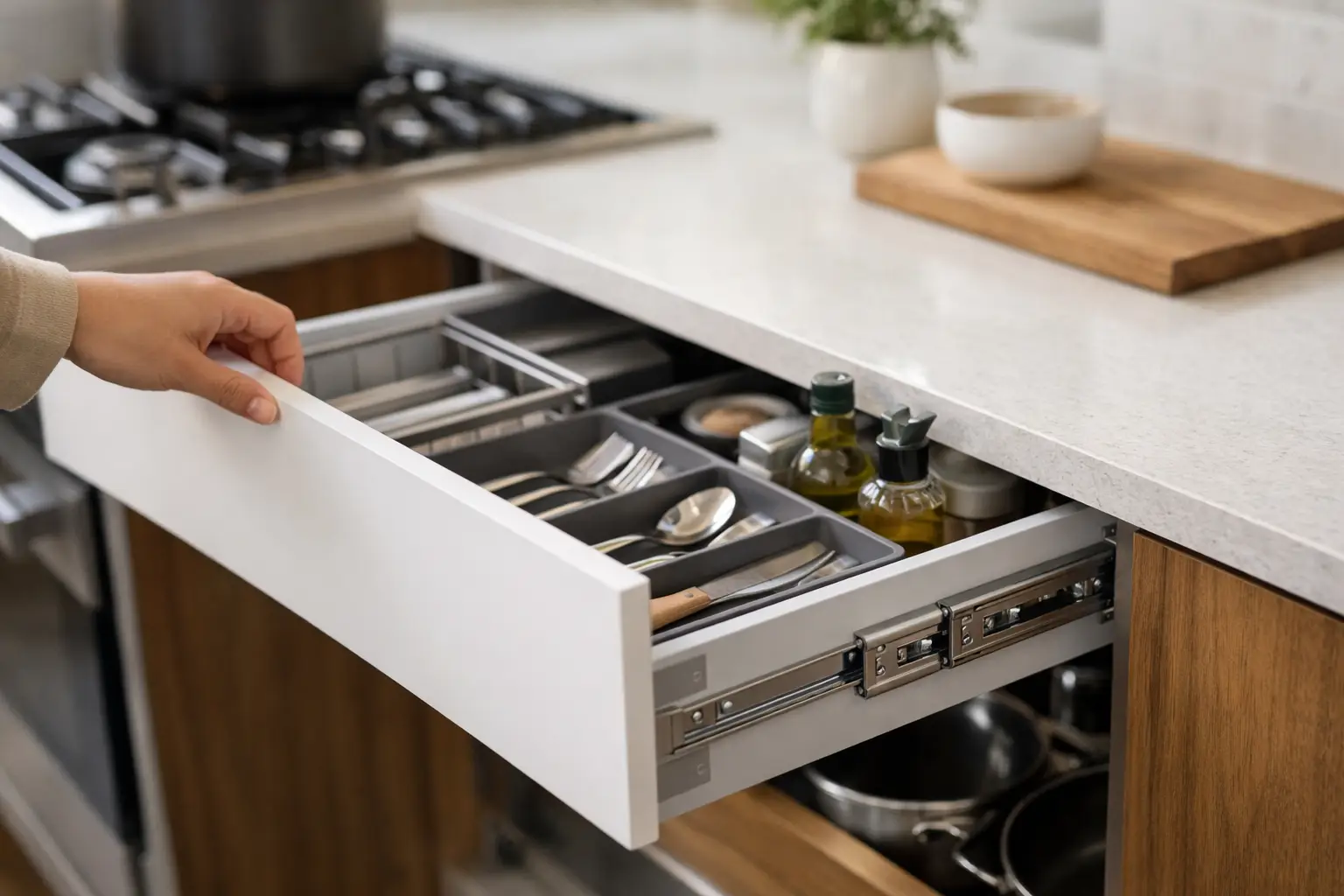 Cómo elegir herrajes para cajones de cocina